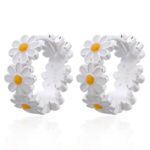 A pair of pretty delightful flower enamel huggie earrings 925 silver