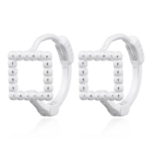 A pair of mini beaded square 925 silver huggie earrings
