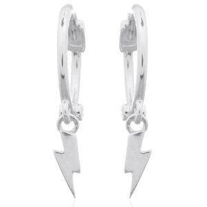 A pair of thunder bolt minimalist 925 silver huggie earrings