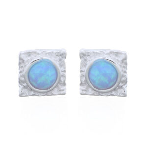 A pair of square synthetic blue opal 925 sterling silver stud earring