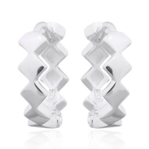 A pair of tiny rhombus shapes huggie 925 silver earrings
