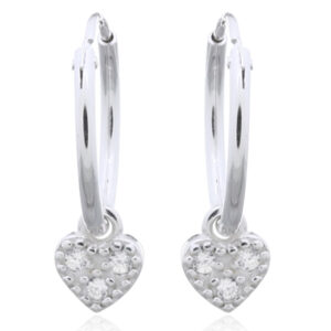 A pair of mini pave heart clear cubic zirconia charm hoop earrings