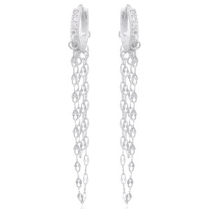 A pair of captivating cz huggie chain drop 925 silver earrings