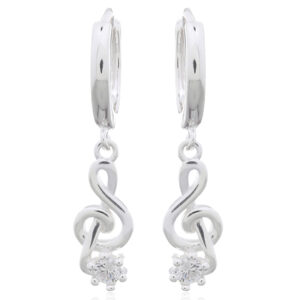 A pair of treble clef note with cz huggie earrings 925 silver