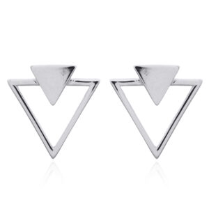 A pair of geometric duo triangle women stud earrings 925 silver
