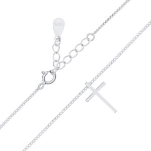 A plain cross sterling silver curb chain necklace