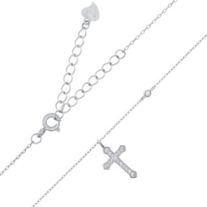 A cz budded cross in 925 sterling silver necklace