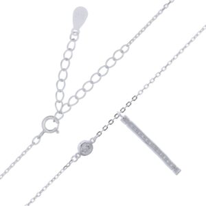 A sterling silver cz vertical bar pendant cable chain necklace
