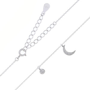 A cz crescent moon in 925 sterling silver chain necklace
