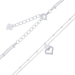 A mix chain with beads clear cz heart 925 silver necklace