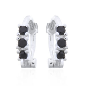 A pair of triplet of black cz sterling silver hinged huggie hoop earrings