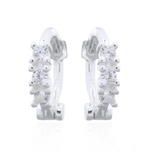 A pair of triplet of clear cz sterling silver hinged huggie hoop earrings