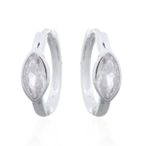 A pair of hinged oval hoop earrings clear marquise shape cz stones