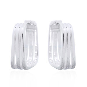 A pair of triple bar 925 silver smooth square hoop earrings with hinge