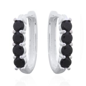 A pair of hinged oblong sterling silver hoop earrings with black cz stones