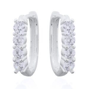 A pair of hinged oblong sterling silver hoop earrings with clear cz stones