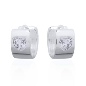 A pair of sterling silver huggie hoops embedded clear cz heart gemstone