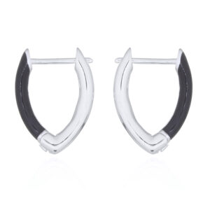 A pair of hinged pointed v shaped hoop earrings 925 silver and black enamel