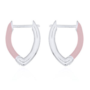 A pair of hinged pointed v shaped hoop earrings 925 silver and pink enamel