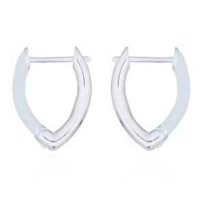 A pair of hinged pointed v shaped hoop earrings 925 silver and white enamel