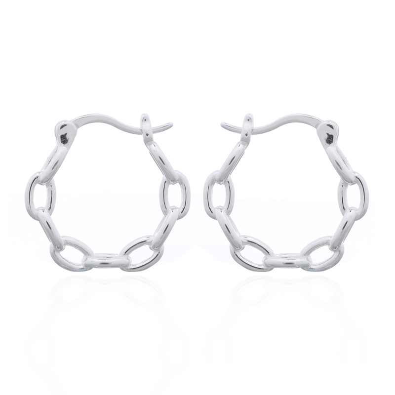 A pair of round cable chain link replica 925 silver hoop earrings