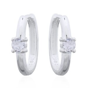 A pair of single clear cubic zirconia flattened oval silver hoop earrings