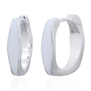 A pair of convex white enamel shape smooth square 925 silver hoop earrings