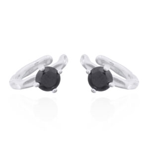 A pair of 4 prong set black cubic zirconia silver ear cuff earrings