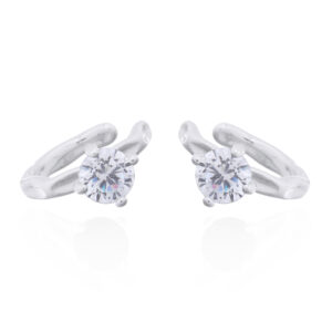 A pair of 4 prong set clear cubic zirconia silver ear cuff earrings