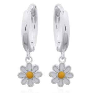 A pair of 925 sterling silver suspended enamel flower huggie earrings