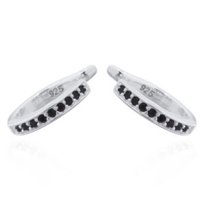 A pair of row of pinpoint set black cz 925 silver ear cuffs