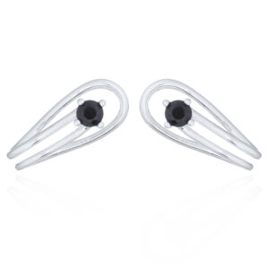 A pair of 925 sterling silver wire ear cuff earrings single black cz stone