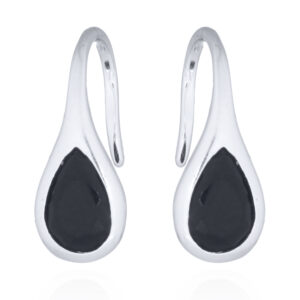 A pair of embedded black teardrop cz stone 925 sterling silver drop earrings