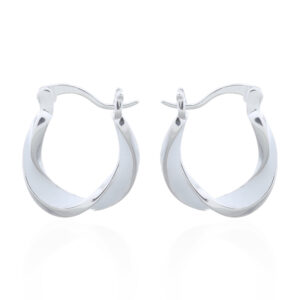 A pair of u shaped twisted silver hoop earrings white enamel