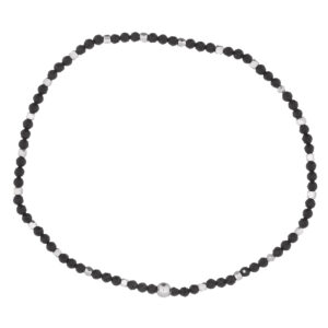 A stretchable dashing black agate with silver beads bracelet