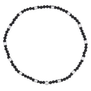 A sterling silver tube in between black agate bracelet