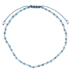 A blue apatite and rainbow moonstone with 925 silver polyester bracelet