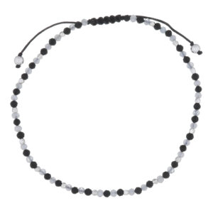 A black agate and rainbow moonstone with silver balls polyester bracelet
