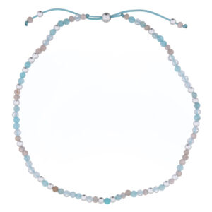 A dainty multi-colored stones with silver beads polyester bracelet