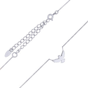 A silver chain necklace with bird charm