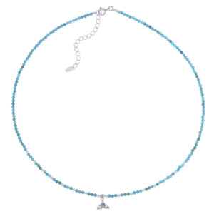 A silver whale tail charm blue apatite rainbow moonstone beaded necklace