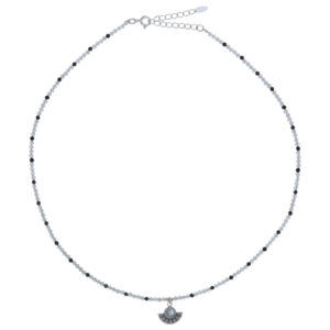 A moonstone and agate beads necklace with open fan charm