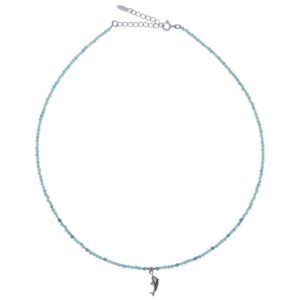 An amazonite and rainbow moonstone with dolphin charm necklace