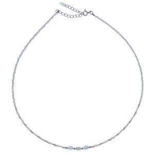 A rhodonite and rainbow moonstone with aquamarine oval stone necklace