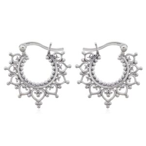 A pair of tribal unique silver hoops earrings bead clusters