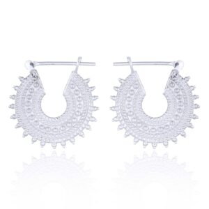 A pair of antiqued bali round curve rhodium plated 925 hoop earrings