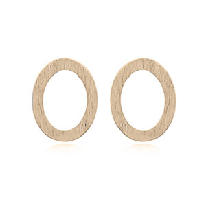 A pair of oval open brushed yellow gold plated stud earrings
