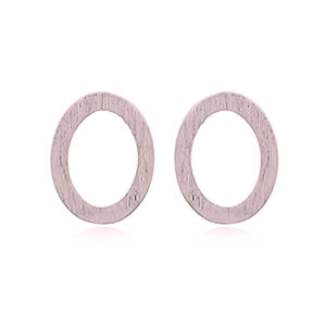 A pair of rose gold oval open brushed stud earrings