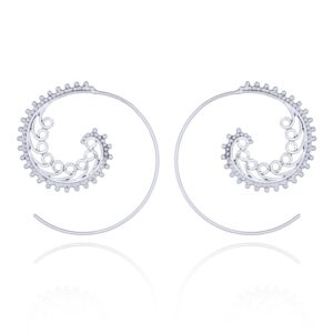 A pair of eremurus figure rhodium plated drop earrings