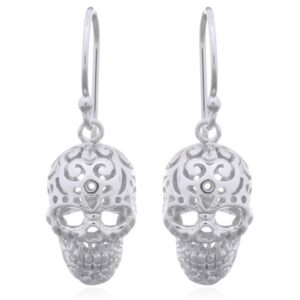 A pair of rhodium plated skull perforated pattern dangle earrings 925 silver
